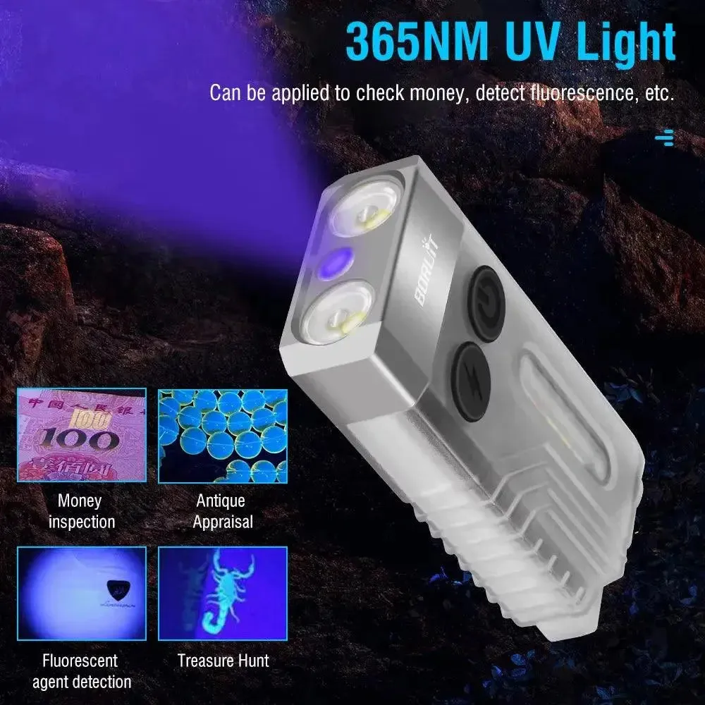 V10 EDC Keychain Light 1000 LM Powerful LED Flashlight Type-C Rechargeable Uv Lamp Tiki Fishing Torch Camping Lantern