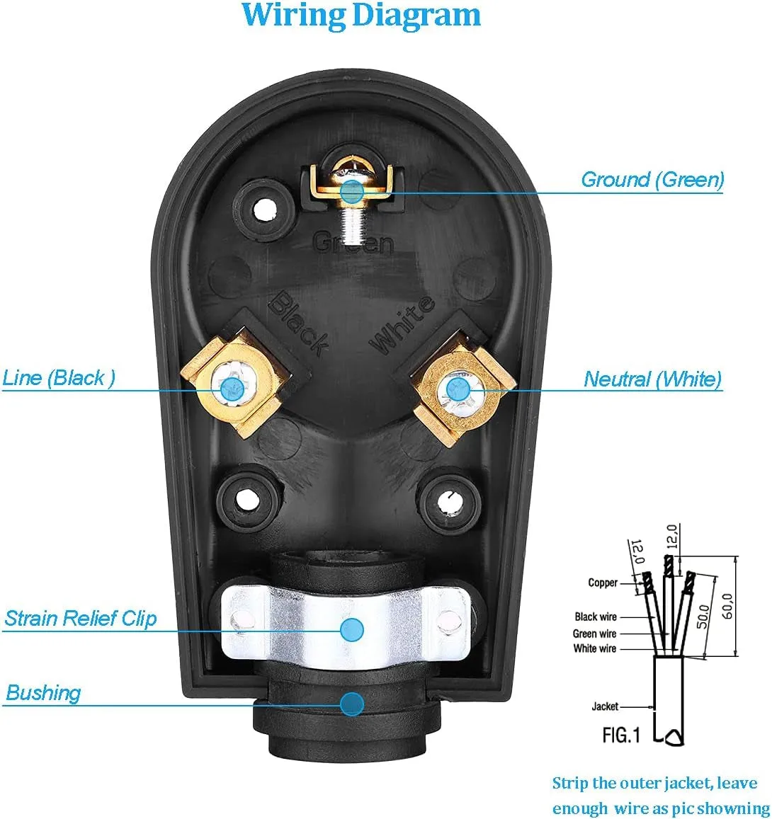 Veepeak 30 Amp RV Plug Male Replacement TT-30P Heavy Duty 125V 30A Rated 3 Prong Electrical Power Connector Extension Cord End with Easy to Grip Handle