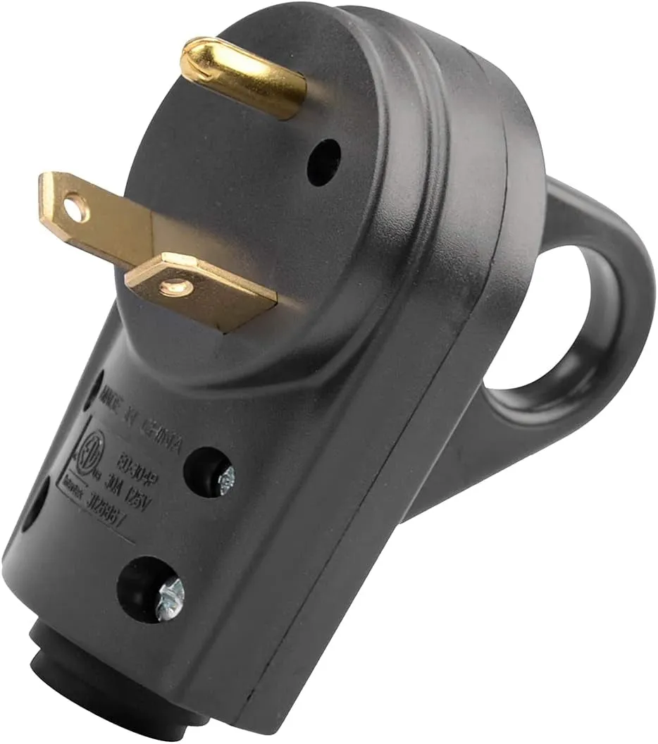 Veepeak 30 Amp RV Plug Male Replacement TT-30P Heavy Duty 125V 30A Rated 3 Prong Electrical Power Connector Extension Cord End with Easy to Grip Handle