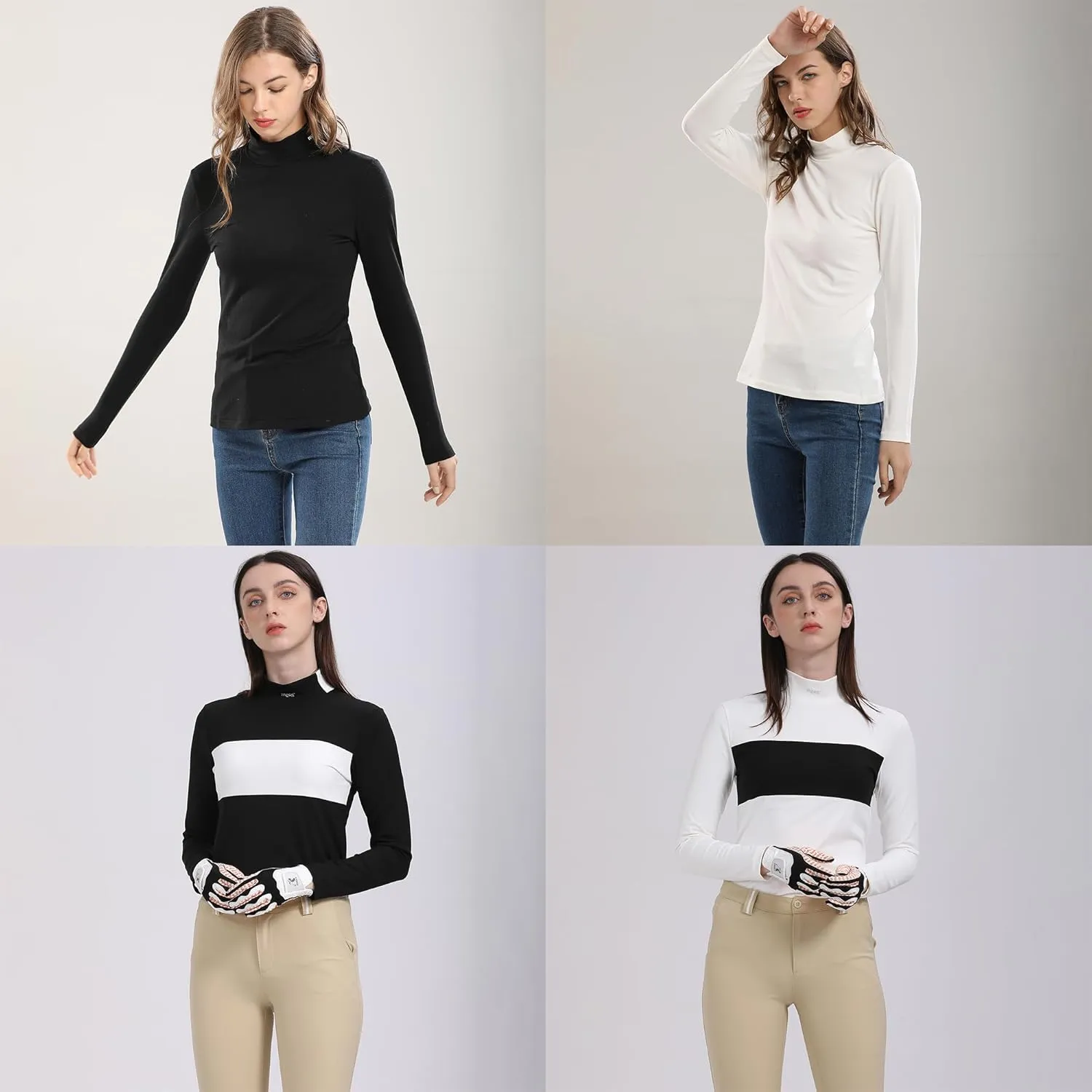 Warmth Base-Layer Thermal Shirt Long Sleeve Mock-Neck Heating Underwear or Outerwear for Women