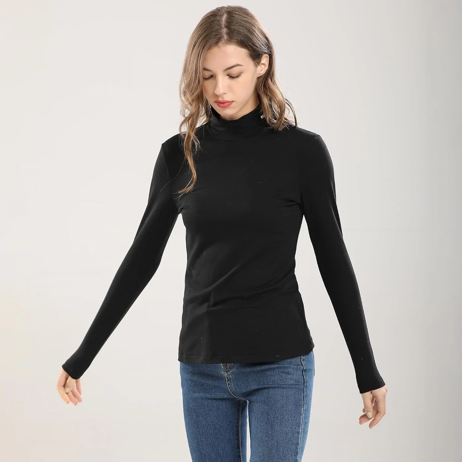 Warmth Base-Layer Thermal Shirt Long Sleeve Mock-Neck Heating Underwear or Outerwear for Women