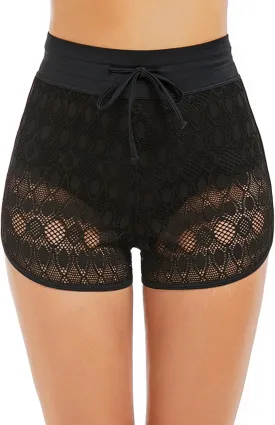 Women's Swim Shorts High Waisted Bathing Suit Lace Bottoms Swimsuit Bottoms Swimwear Bikini Board Shorts
